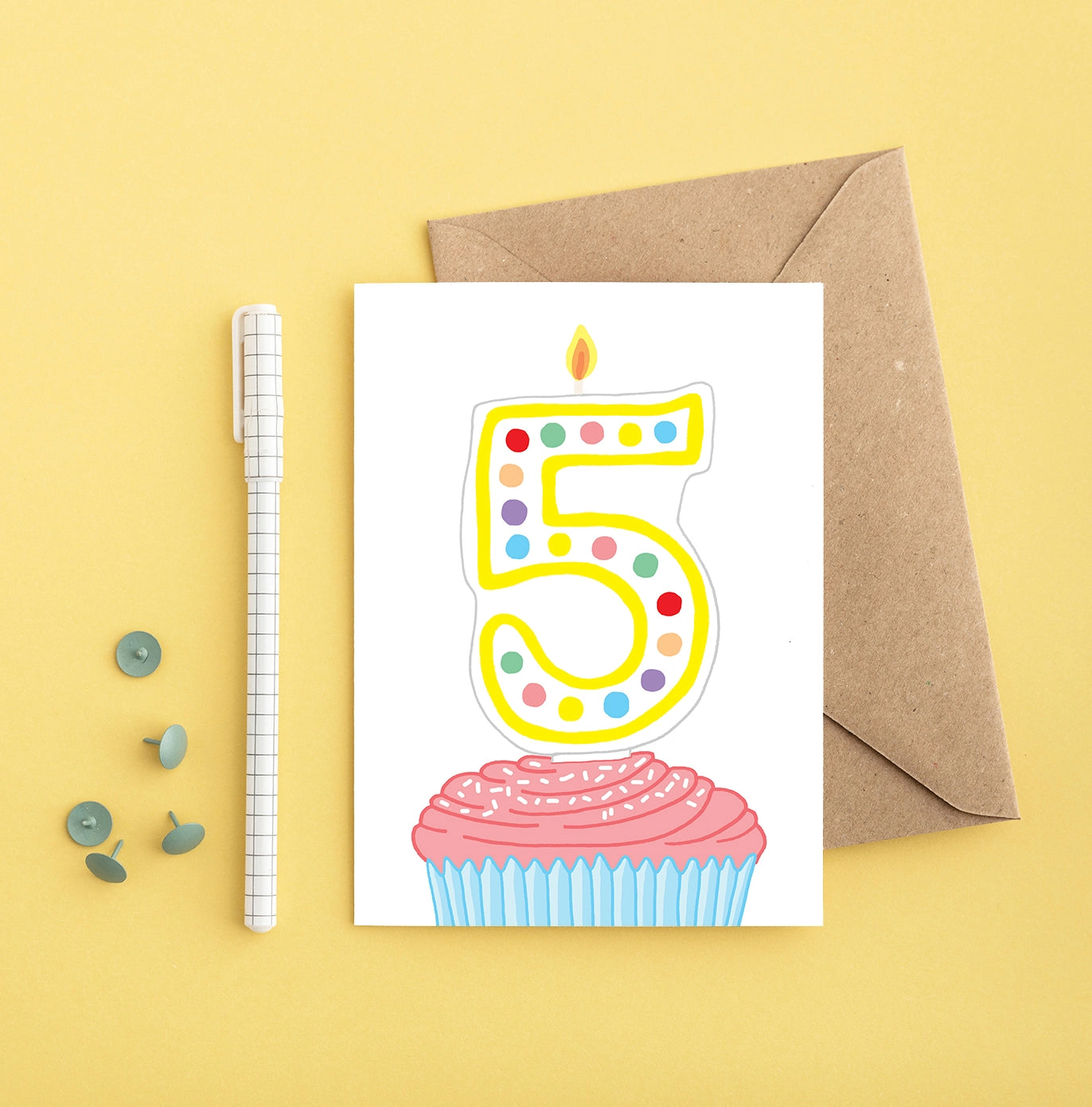 Cerdyn Cupcake 5ed Pen-blwydd