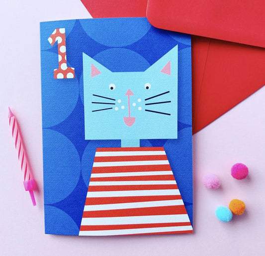 Blue Cat Age 1 Card