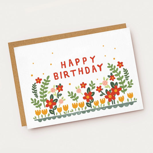 Cerdyn Blodau Penblwydd Hapus