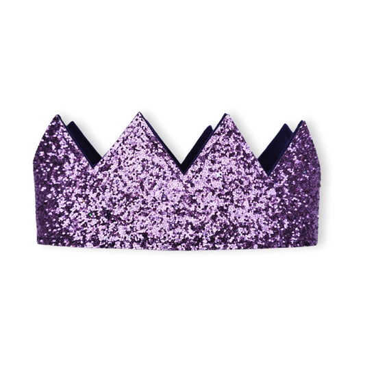 Purple glitter crown on a white background