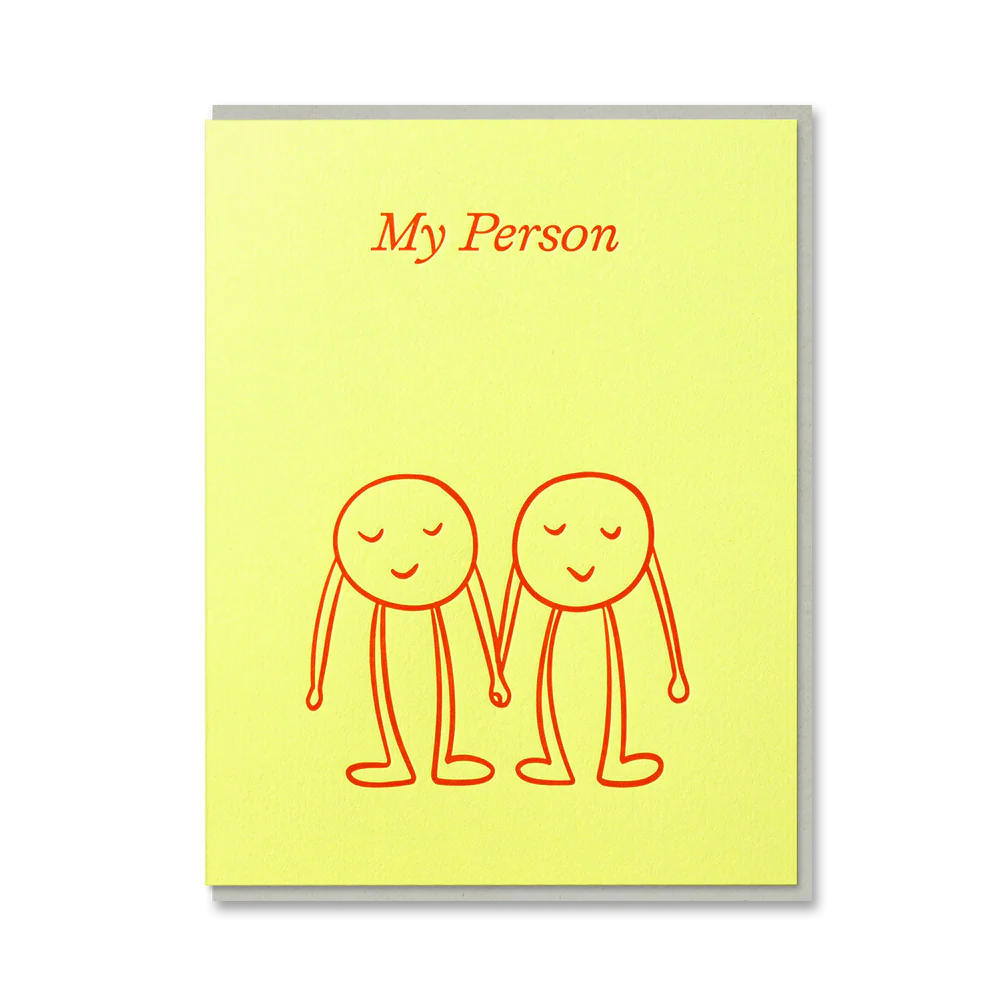 Yellow card with red text 'My Person' and two smiling stick figure drawings on a white background