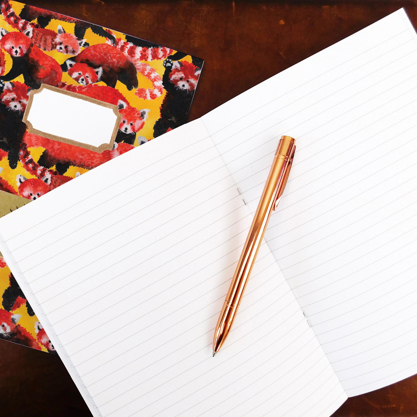 Pecyn o Pandas Coch Print A5 Journal - Lined