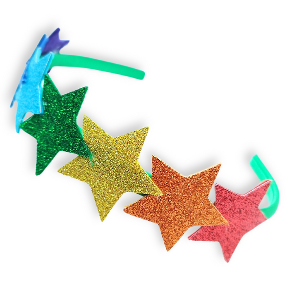 Colorful star-shaped headbands on a white background