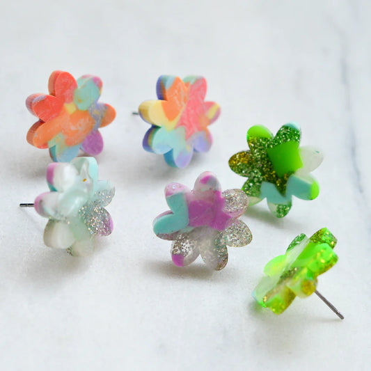 Flower Stud Earrings - Recycled Acrylic