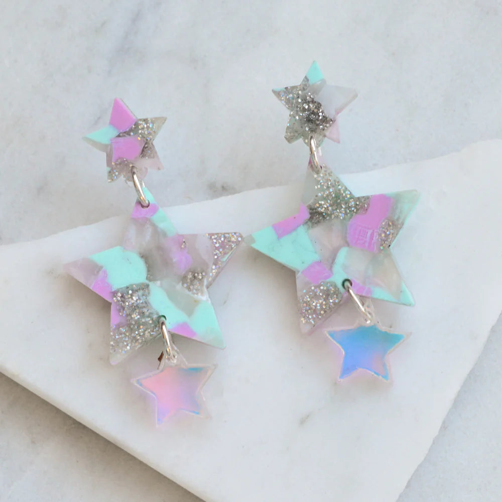 Star Dangle Stud Earrings - Recycled Acrylic (Colour Options)