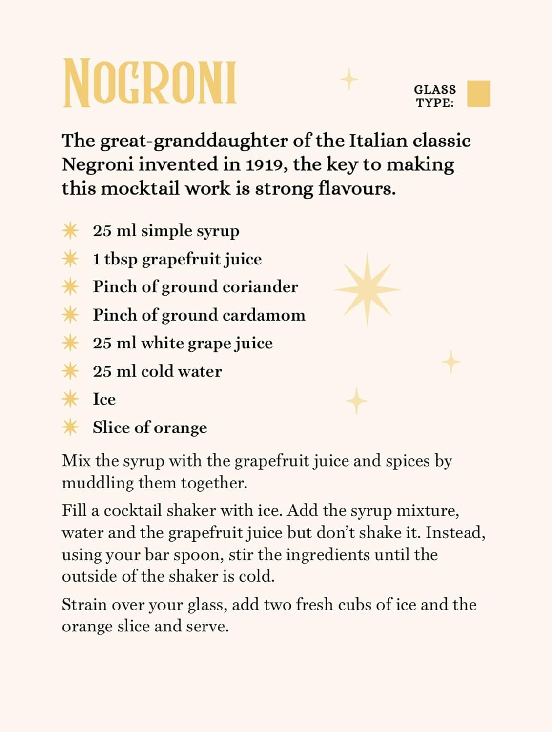 Nogroni recipe card