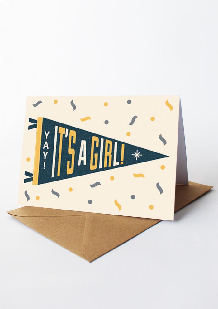 It's A Girl Pennant Card - Loola Loves UK