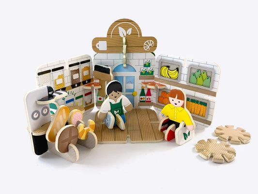 Ail-lenwi Set Chwarae Mini Pop-out Cafe