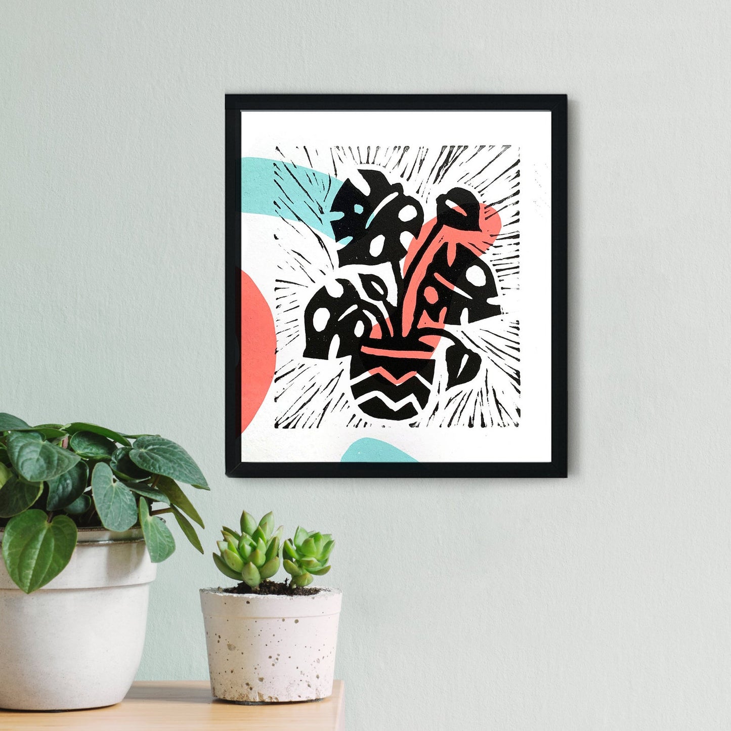 Abstract Monstera Houseplant Lino Print (TJL3) - Original Artwork - Loola Loves UK
