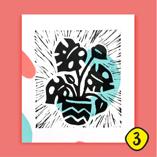 Abstract Monstera Houseplant Lino Print (TJL3) - Original Artwork - Loola Loves UK