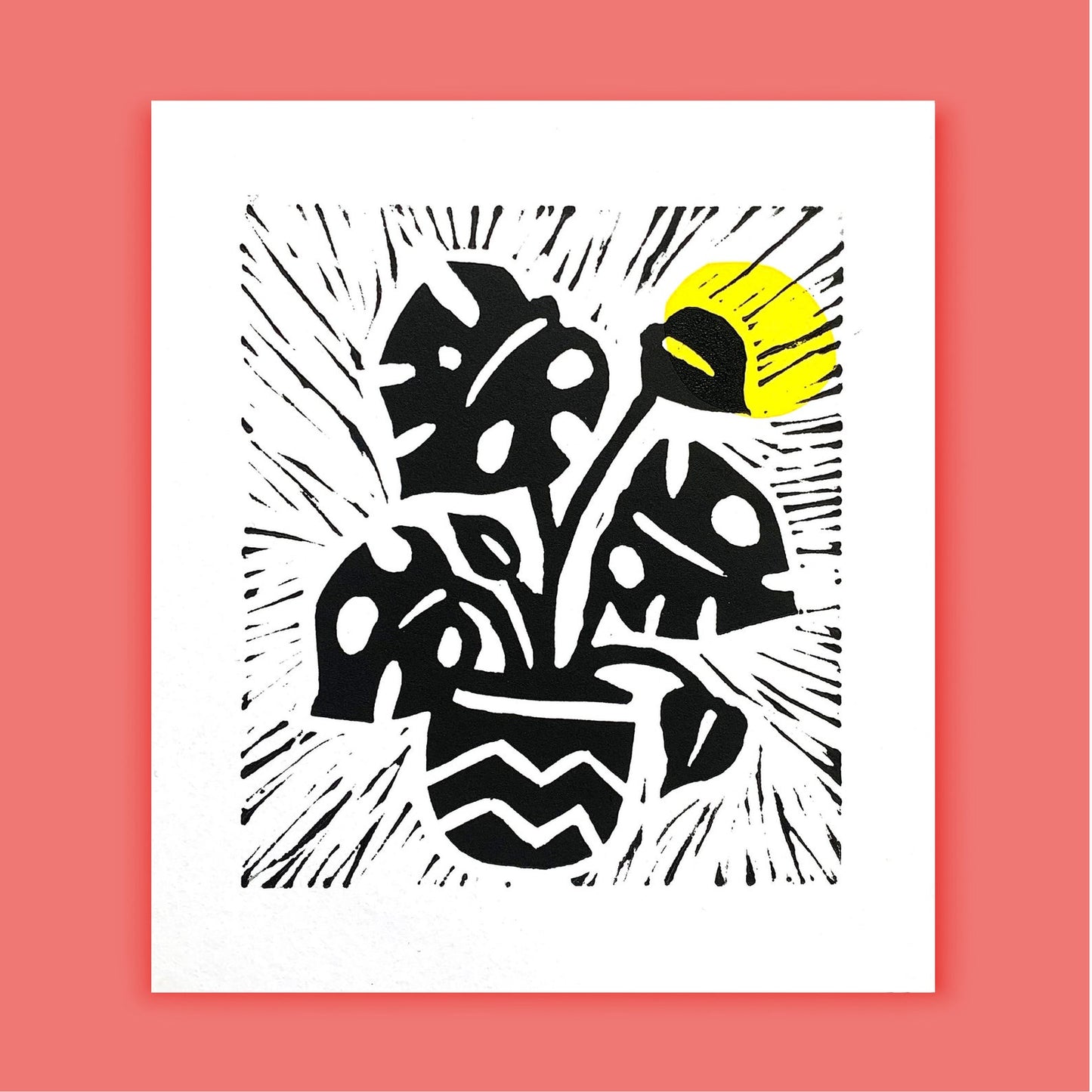 Abstract Monstera Houseplant Lino Print (TJL3) - Original Artwork - Loola Loves UK