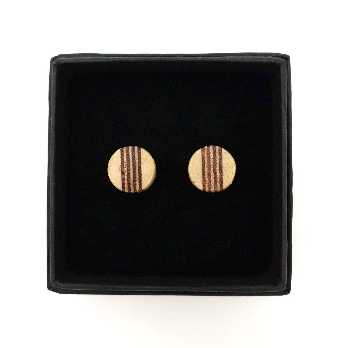 Wooden Stud Earrings - Round Multi-Stripe - Loola Loves UK
