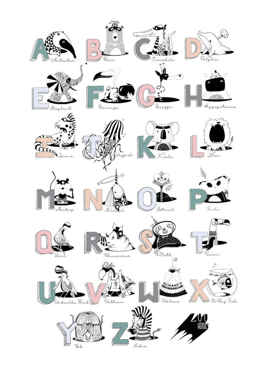 Arwyr Sw Argraffu'r Wyddor - A4/A3
