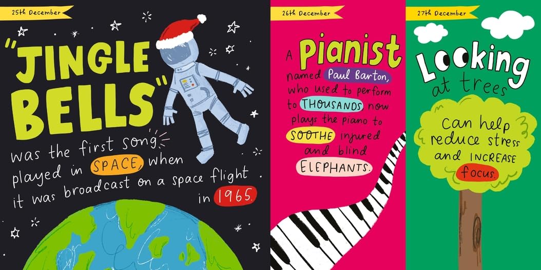 Colourful double spread of fun illustrations and short stories for the month of December.