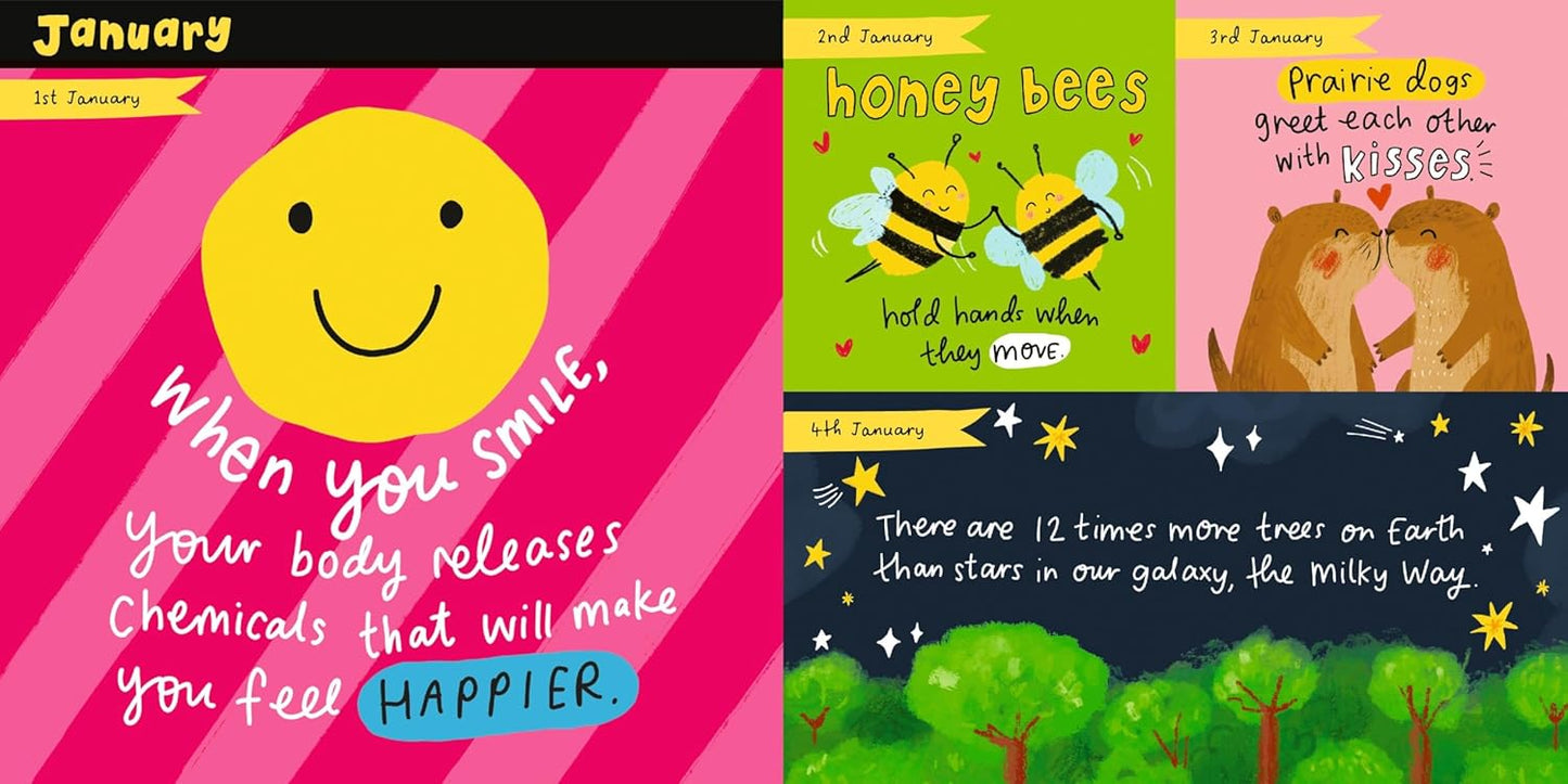 Colourful double spread of fun illustrations and short stories for the month of January.