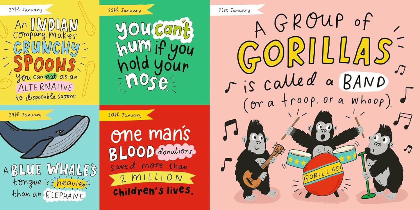 Colourful double spread of fun illustrations and short stories for the end of January.