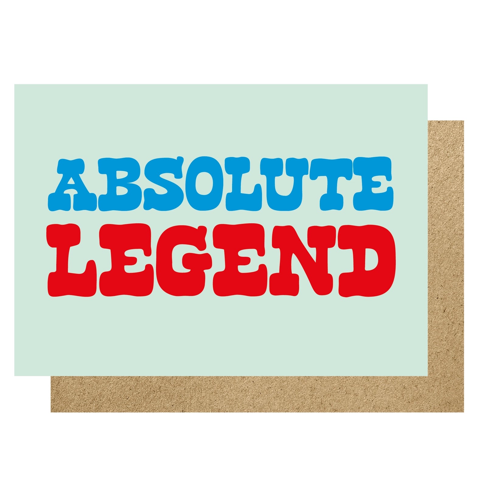Card with 'Absolute Legend' text in blue and red on a light green background