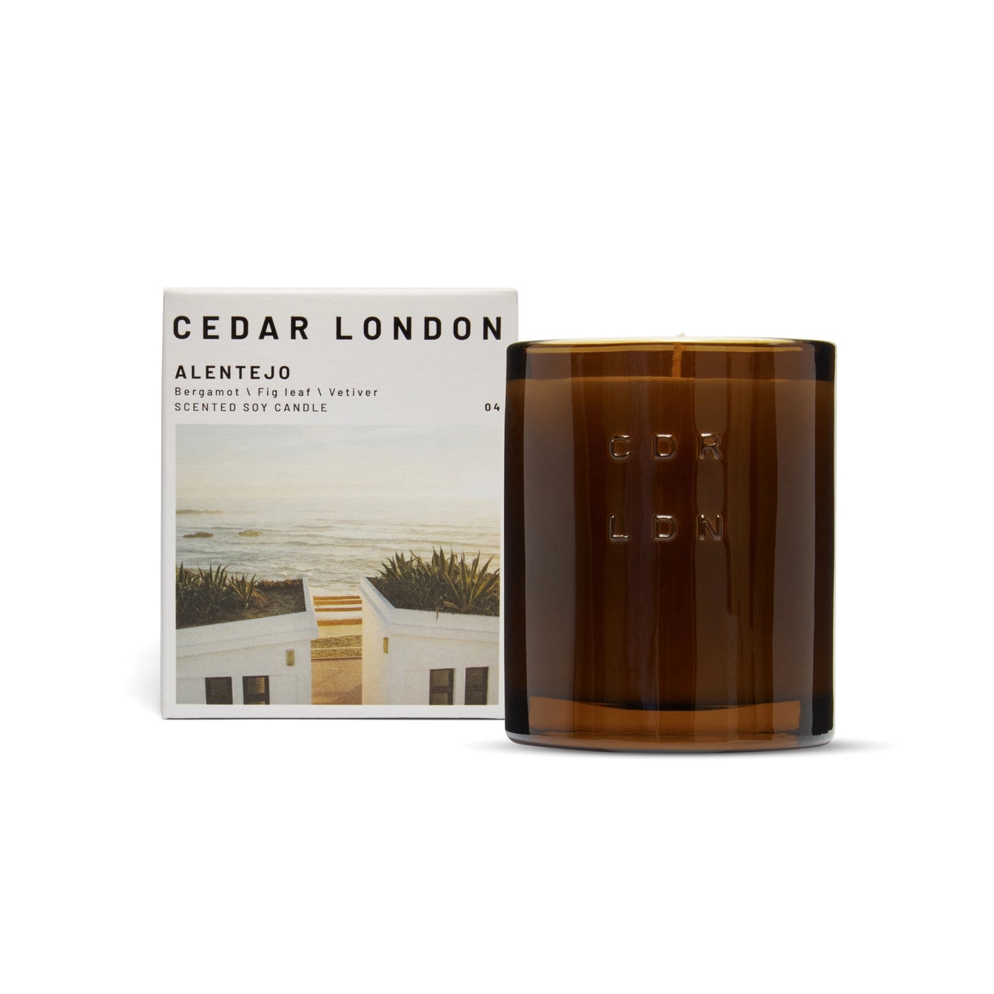Cedar London Alentejo candle and packaging on a white background