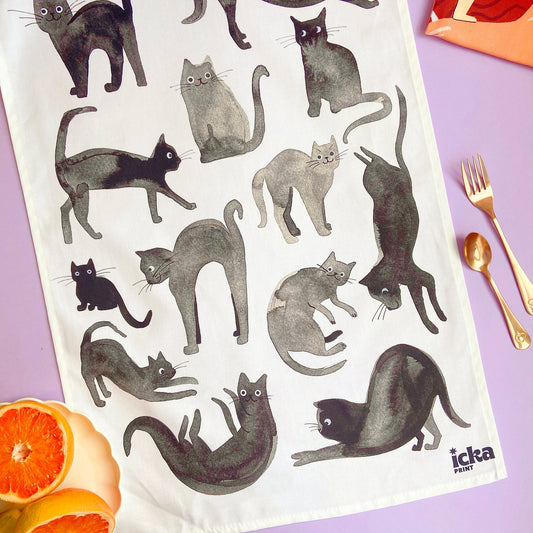Black Cats Tea Towel