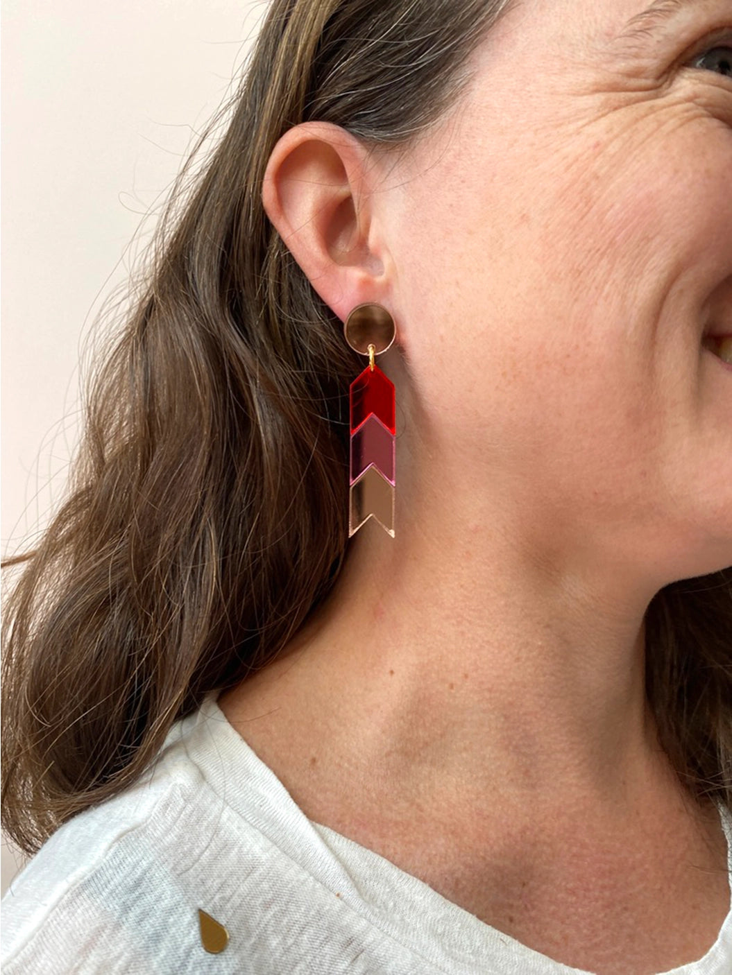 Chevron Acrylic Earrings - Red & Pink