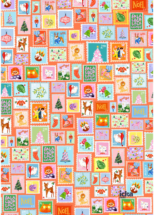 Christmas Stamps Wrapping Paper