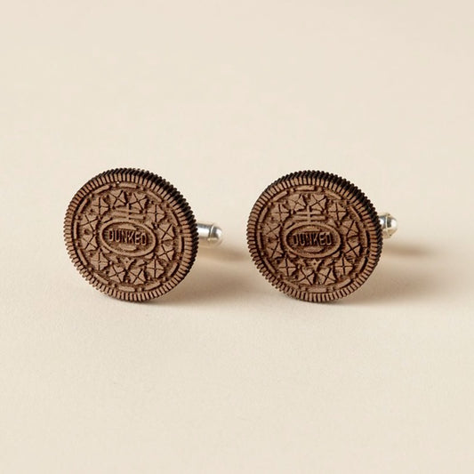 Oreo inspired American cookie stud earrings, lasercut wood with silver plated findings.