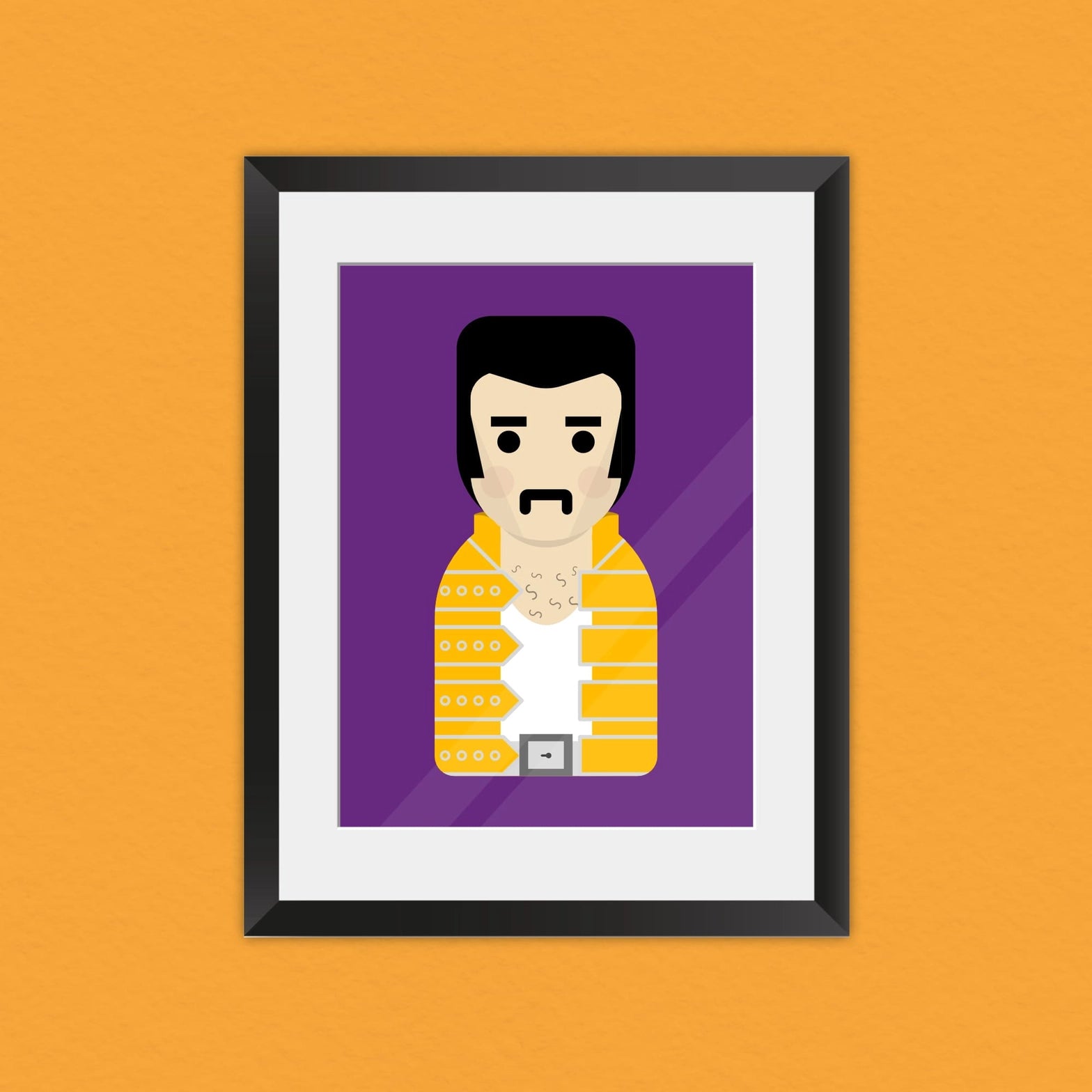 Illustrated Freddie Mercury inspired print on an orange background