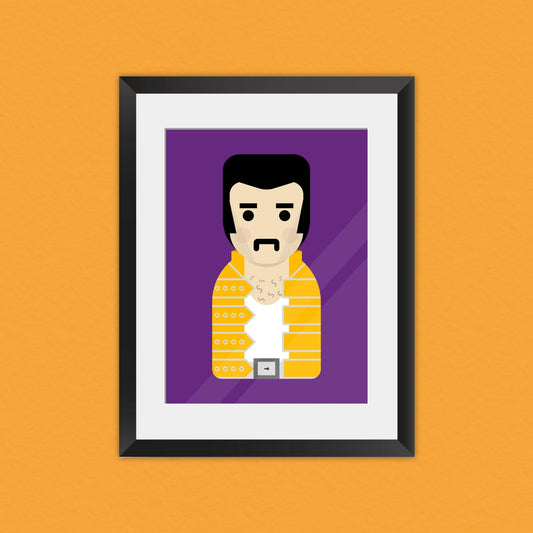 Illustrated Freddie Mercury inspired print on an orange background