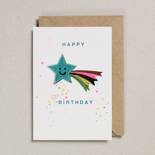 Happy Birthday Shooting Star Card - Iron-on Patch