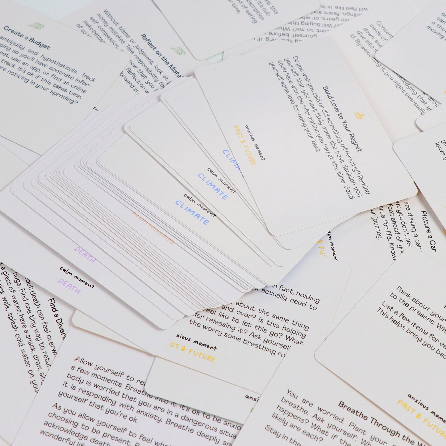 An array of the cards featured in the card deck.