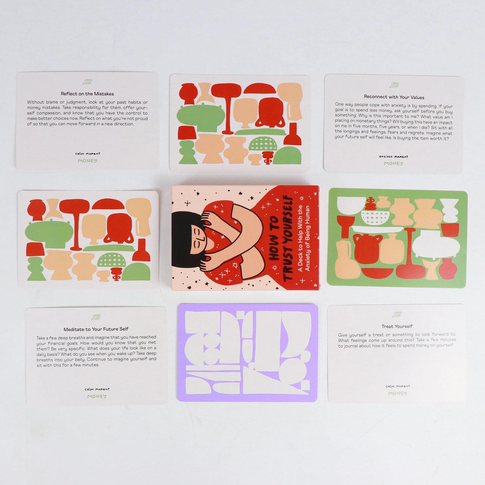 Set of cards with illustrations and text on a light gray background