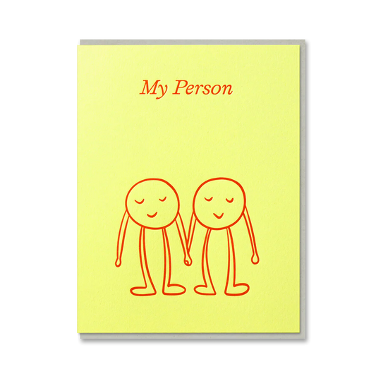 Yellow card with red text 'My Person' and two smiling stick figure drawings on a white background