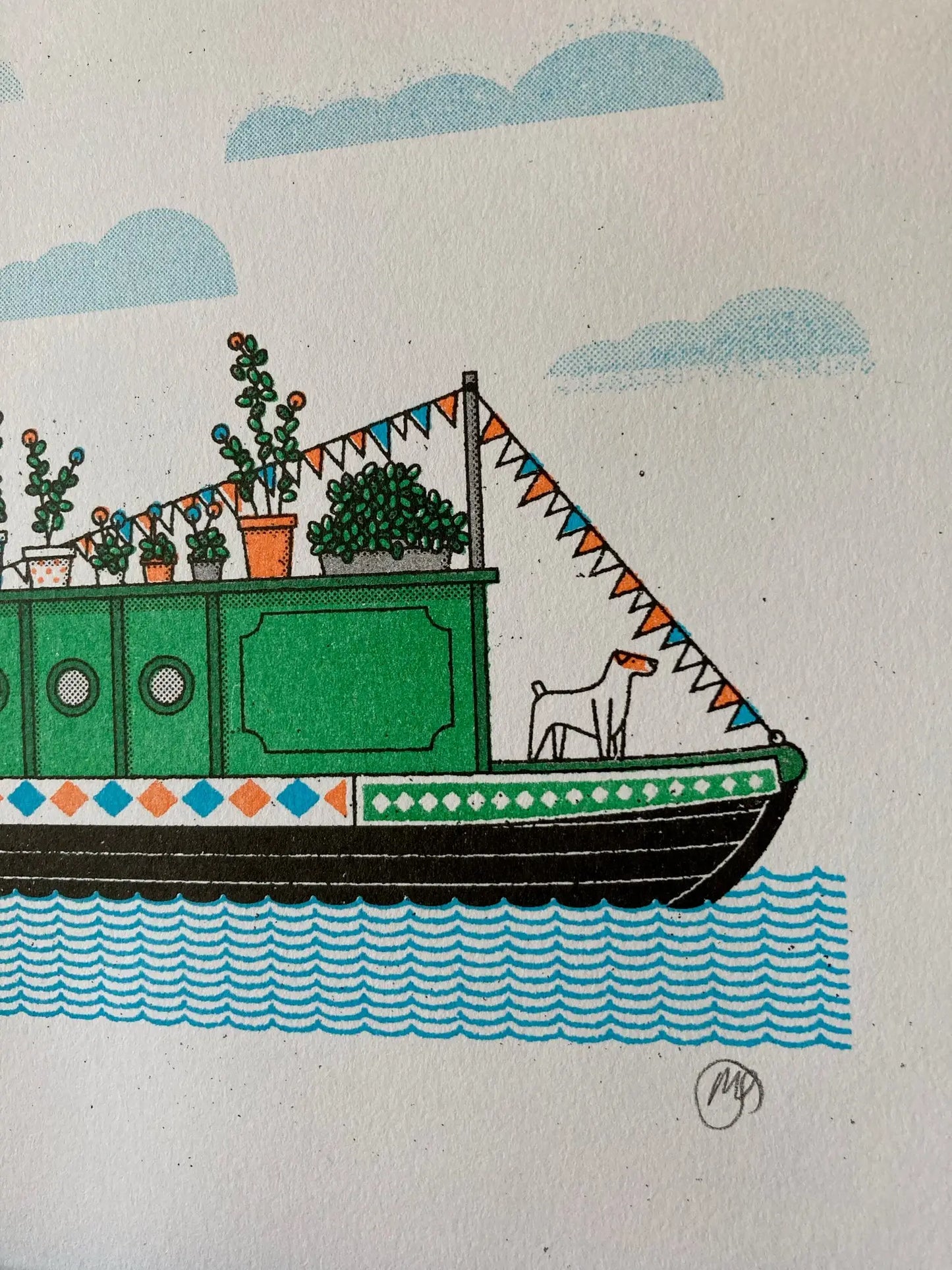 Narrowboat Risograph Print