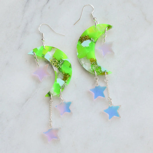 Moon Dangle Earrings - Recycled Acrylic (Colour Options)