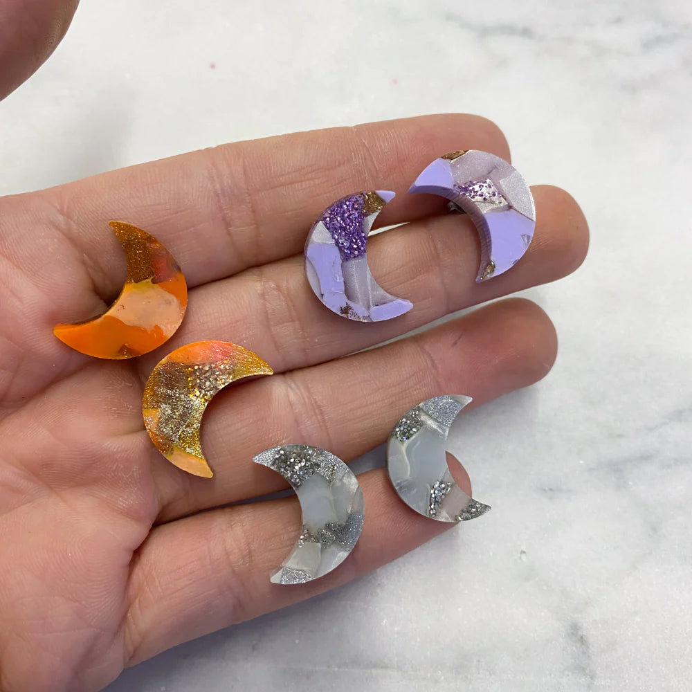 Moon Stud Earrings - Recycled Acrylic