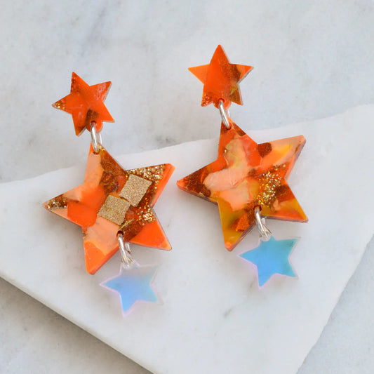 Star Dangle Stud Earrings - Recycled Acrylic (Colour Options)