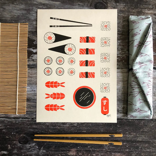 Sushi Graphic Risograph Print