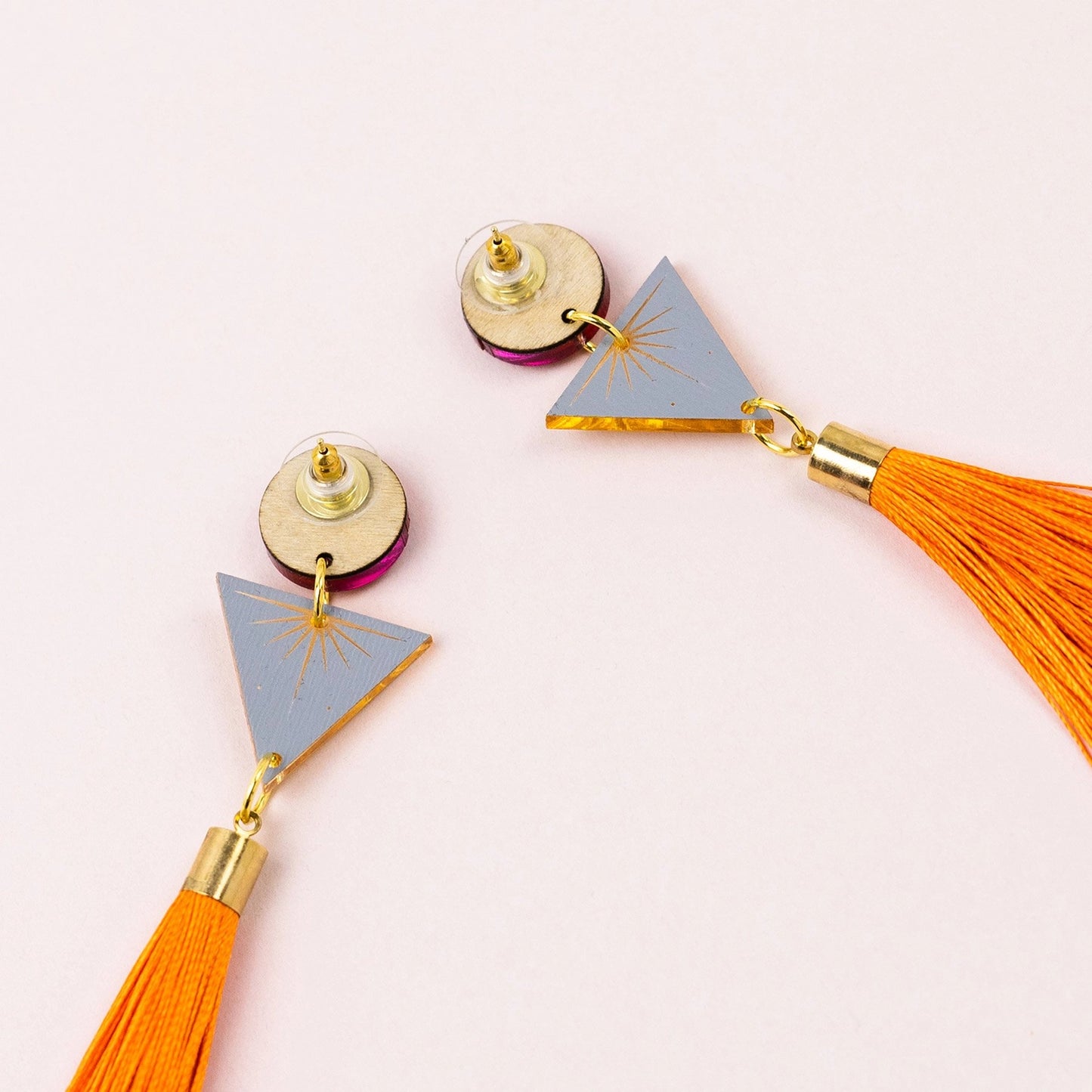 Geometric Acrylic Earrings - Orange Tassel