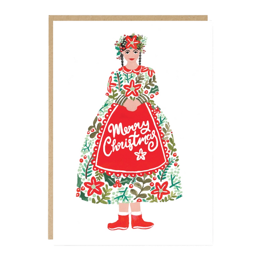 Traditional Folk Lady Christmas Card
