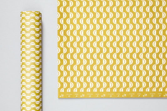 Wave Pattern Print Gift Wrap - Chartreuse / Salmon