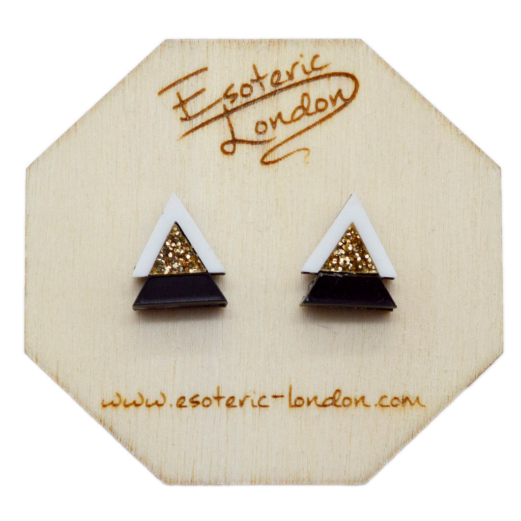 Geometric Stud Earrings - White, Gold & Black Triangle