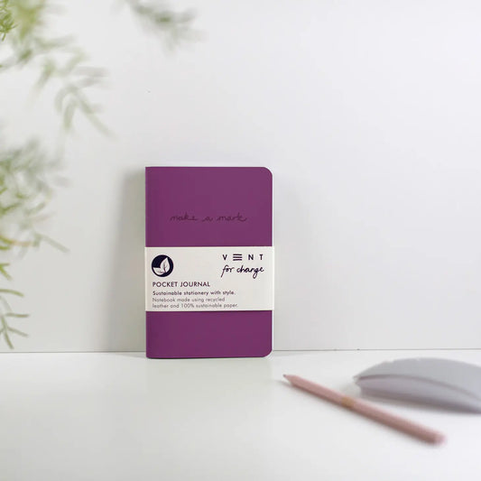 'Make A Mark' Recycled Leather Pocket Journal - Purple