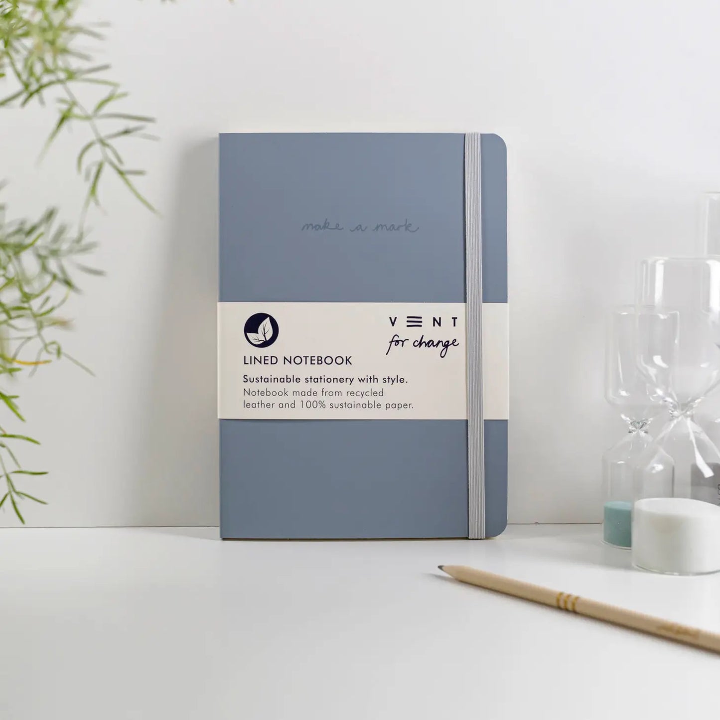 'Make A Mark' Recycled Leather A5 Notebook - Dusty Blue