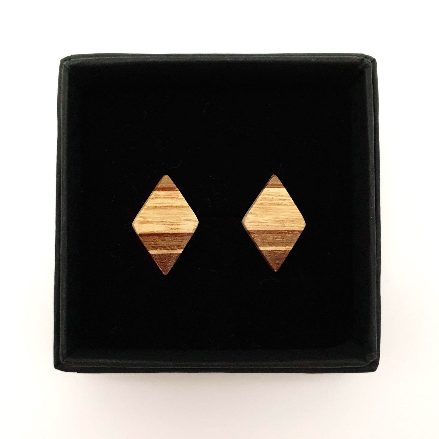 Wooden Stud Earrings - Petite Pale Diamond - Loola Loves UK